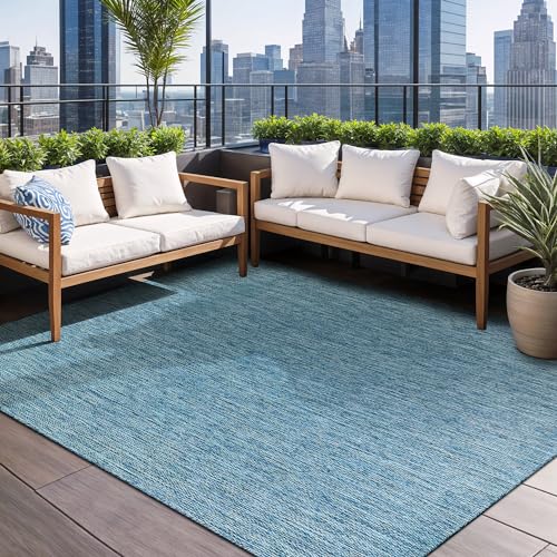 Beverly Rug Indoor Outdoor Rug 10x14, Washable Outside Carpet for Patio, Deck, Porch, Solid Modern Area Rug, Water Resistant, Aqua Blue - color: Solid - Aqua Blue, size: 10' x 14' (Rectangular)
