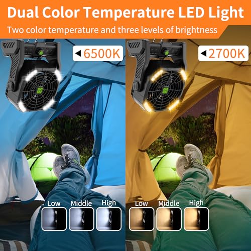 Battery Powered Fan, 20000mAh Coldless Fan Rechargeable Fan Portable,270°Head Rotation Camping Fan with LED Light & Hook,Quiet USB Table Fan Battery Operated Fan Camping Fan for Tents Black X26 - color: X26 Black