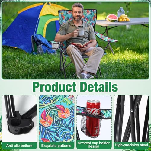 4 Pcs Folding Camping Chairs with Tropical Pattern Portable Outdoor Chairs with Armrests & Carry Bags, Travel Lightweight Installation-Free Chair for Camping, Picnic & Beach(Fresh Bloom) - style: Fresh Bloom