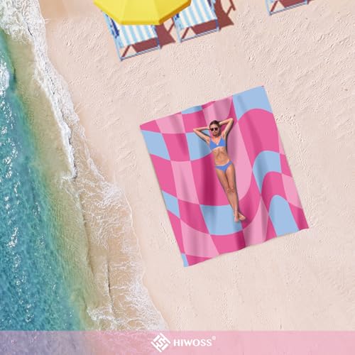 Beach Blanket Waterproof Sandproof Oversized 95”x 80”,Sand Free Beach Mat with Corner Pockets,Portable Mesh Bag for Travel and Outdoor Camping (Dreamsea) (Pinkblue Check) - color: Pinkblue Check