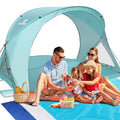 AugFir Beach Tent Sun Shelter, Beach Tent with Beach Mat Set, 4 Person Portable Beach Shade Canopy with UPF 50＋ UV Protection, Dual-Door Ventilation Design, Easy Setup Family Beach Umbrella (Green) - color: Green