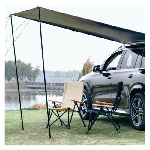 Car Awning Roof Rack Sun Shade Side Tarp with Pole Rope Nails Outdoor Camping Tent Waterproof Shelter(White)