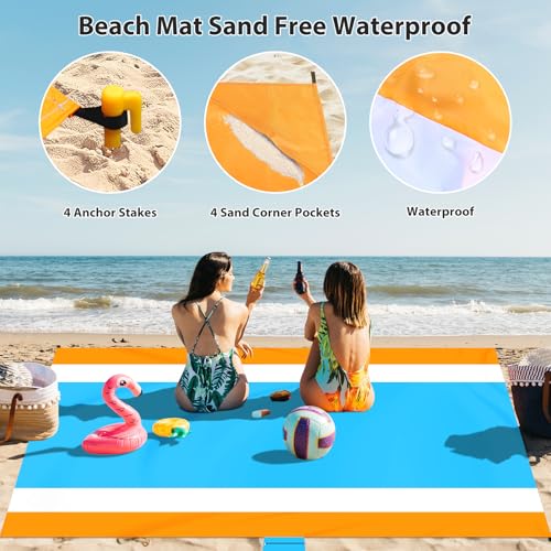 Sand Proof Beach Blanket, 79" X 83" Large Oversized Waterproof Sandless Beach Mat for 4-8 Adults, Outdoor Lightweight Compact Sand Free Picnic Blanket for Beach Travel Camping Hiking Picnic - color: Bworange1