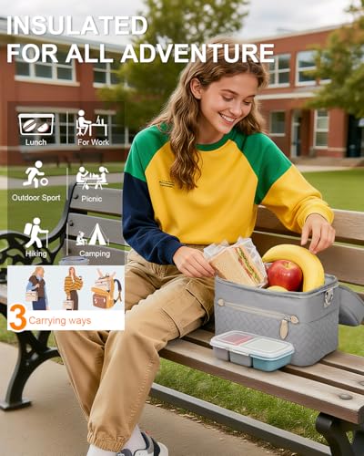 Capolo Lunch Box for Women Men Adults,Insulated Lunch Bag Leakproof Lunch Cooler Box with Removable Strap Cute Lunch Tote Bags Reusable Thermal Lunchbox for Work Picnic(Small,Grey) - color: Gray, size: Small