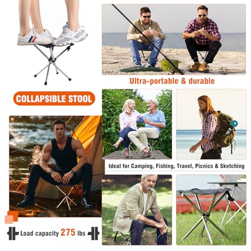 JVZI® Ultra-Light Camping Stool - 1-Second Quick Setup, Adjustable Height & Foldable Design, 275lbs Capacity for Camping, Fishing, Hiking & Outdoor Activities (1)