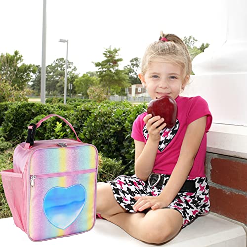 Insulated Lunch Bag, Leakproof Portable Lunch Box for Women Men Boys Girls, Large Capacity Cooler Bag for Office School Camping Hiking Outdoor Beach Picnic (Rainbow Pink) - color: Rainbow Pink