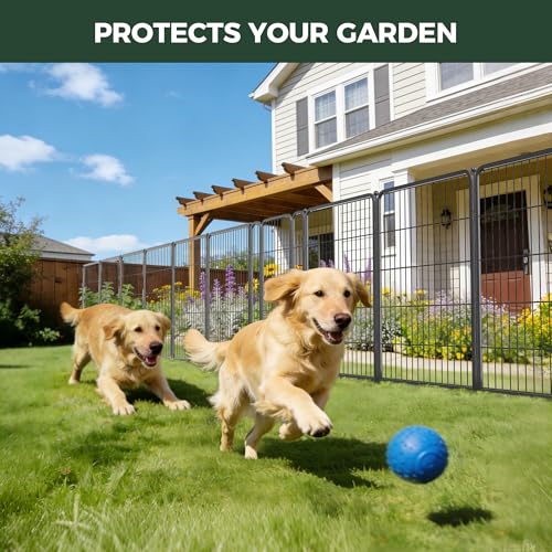 FXW Garden Fence Outdoor for the Yard – 40in(H) x 18.2ft(L) Heavy Duty Metal Animal Barrier for Dog, No Dig Decorative Dog Fence, 8 Panels, Silver - color: Silver, size: 40"H
