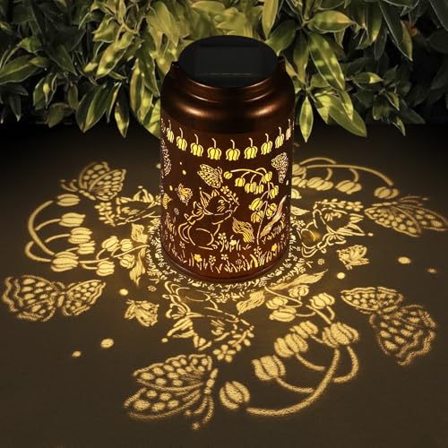 Solar Lanterns Outdoor Waterproof Hummingbird Garden Decor Gifts for Women Mom Grandma Hanging Lights Metal Decoration Outside for Yard, Patio,Backyard,Porch(Cat and Butterfly) - style: Cat and Butterfly