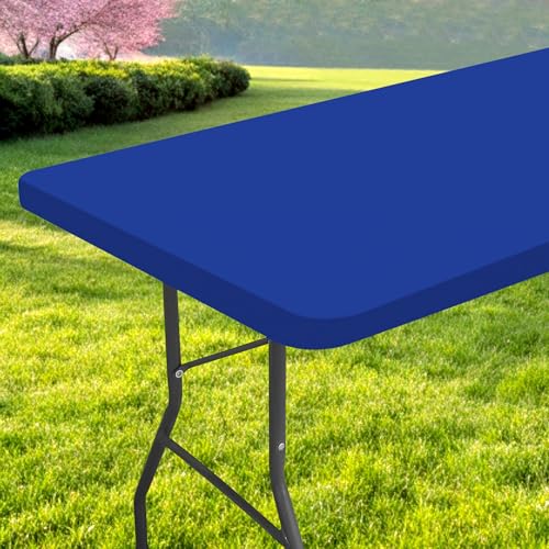 Rectangle Table Cloth, Waterproof Elastic Fitted Tablecloth for 5 Foot Folding Tables, Washable Polyester Tablecloths for Picnic, Camping, Outdoor (Blue, 30"x60") - color: Blue, size: 60" x 30" (Rectangular)
