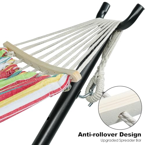 Gafete Double Hammock with Stand for Outside, Upgraded Spreader Bar, Heavy Duty Space Saving Steel Stand 2 Person, Side Pockets, Easy Assembly, 600lbs Weight Capacity, Indoor & Outdoor (Salsa Orange) - color: Salsa Orange