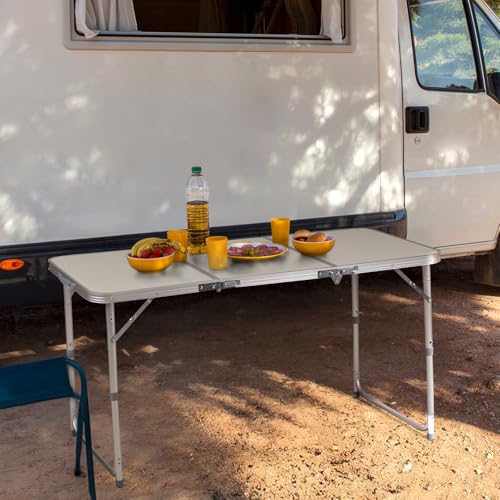 VINGLI White Folding Table with Carrying Handle Height Adjustable Lightweight Portable for Indoor Outdoor Picnic,Camping,Hiking,Fishing,BBQ … (White, 4ft-3 Folds)