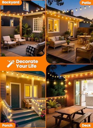 Outdoor String Patio Lights 100FT 50 LED String Lights Waterproof Connectable Shatterproof Hanging Outside Light Backyard Porch Deck Balcony Garden Yard Decor Lighting Edison Bulbs 2200K - size: 100ft