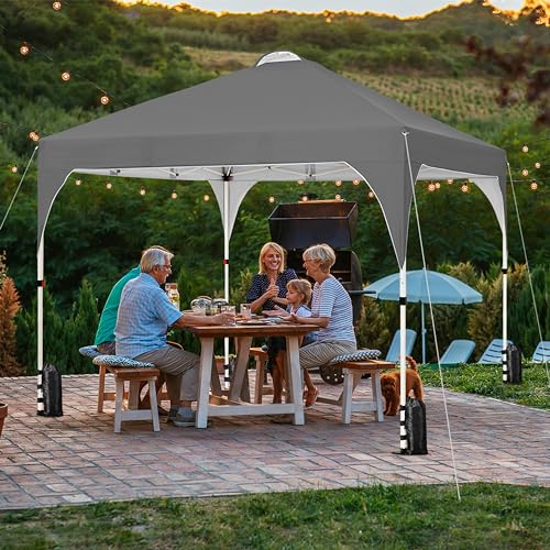 Yaheetech 10x10 Pop Up Canopy Tent with Vent, Easy Set Up Tent, Instant Sun Shelter Canopy with Wheeled Bag, 4 Sandbags, 12 Stakes & 4 Ropes, for Parties, Beach, Outdoor, Dark Gray - color: Dark Gray, size: 10x10
