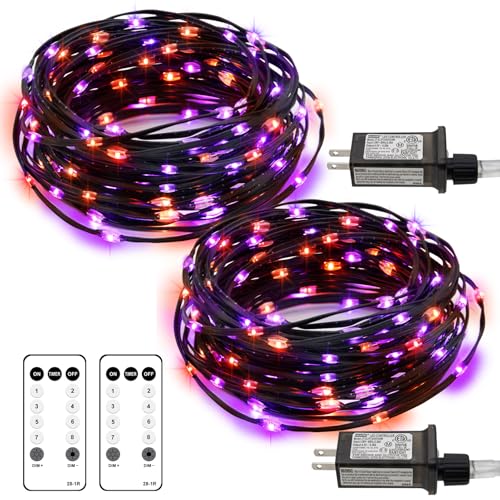 2 Pack Halloween Fairy Lights Plug in, 33Ft 100 LED Micro Starry String Lights with Remote Timer 8 Modes, IP68 Full Waterproof Twinkle Lights for Indoor Halloween Decor (Orange Purple) - color: Orange Purple