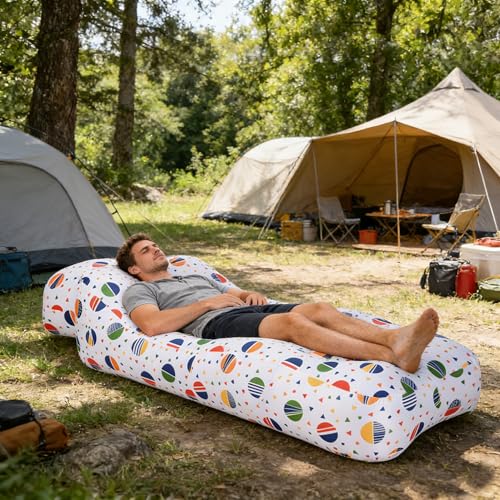 Inflatable Couch,Air Sofa with Sun-Shade Design,Built-in Storage,Ripstop Polyester&Stability Pegs,Portable Air Lounger for Beach,Camping,Easy to Carry,2 Inflation Ways(Included Pump)Pebble Gray - color: Pebble Gray