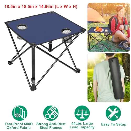 Moclever Foldable Camping Table–Ultralight Portable Table with Cup Holders&Carry Bag, Perfect for Outdoor Adventures,Picnic,Beach, BBQ,Hiking & Home Use - style: 1 Pc Navy Blue