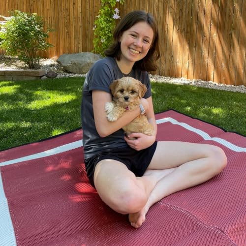 Mountain Mat Recycled Plastic Personal Outdoor Mat for Beach, Camping, picnics, Sand, RVs (Maroon with Carry Bag, 5'x7') - color: Maroon [5x7], style: 5' x 7'