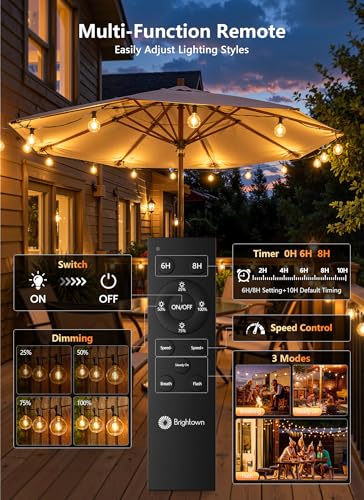 Brightown Outdoor String Lights, 55FT 25 G40 Bulbs Shatterproof Patio Lights, Waterproof Dimmable Hanging Connectable Globe LED Outdoor Lights for Backyard, Bistro, Porch, Deck, Balcony - size: 55FT - 25 Bulbs