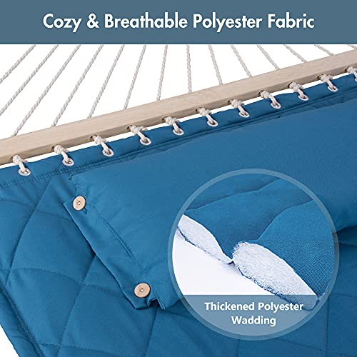 ANOW Double Hammock with 12 Feet Heavy Duty Steel Stand Combo, 2 Person Quilted Hammock with Stand for Outside, 450 LBS Weight Capacity, Blue - color: Blue, size: 2 Person With Stand