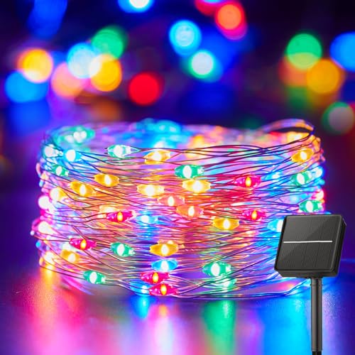 Minetom Solar String Lights for Outside, 33Ft 100 LED Outdoor Solar Fairy Lights, 8 Modes Balcony Lights for Tree Patio Christmas Party Wedding Decor (Multicolor) - color: Multicolor, size: 1 Pack