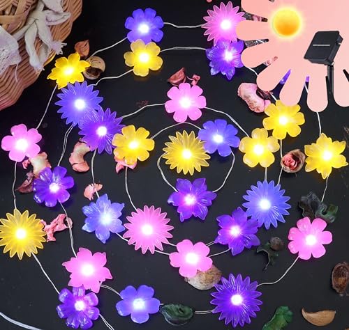Solar Lights Outdoor Flower String Lights Waterproof Fairy Spring Summer Floral Garden Tree Balcony Yard Fence Plants Decor Night Light 14ft 40 LED. - style: Flower