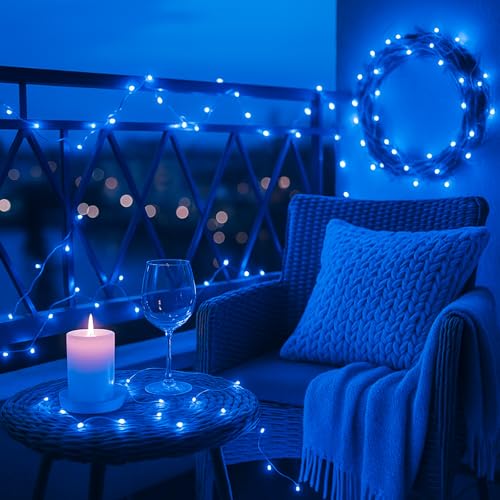 6 Pack Fairy Lights Battery Operated with Timer Silver Wire Mini 13FT 40LED Waterproof Cuttable Twinkle Christmas String Lights for Home Bedroom Wedding DIY Centerpiece Birthday (Blue) - color: Blue