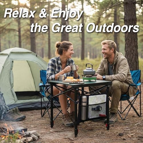Camping Table Portable Foldable with Adjustable Height, Lightweight Collapsible Aluminum Roll-Up Camp Table with Storage Bag & Carry Bag, Heat-Resistant for RV Picnic BBQ Camping (Medium 20"×18") - size: Medium 20"×18" - Side Table Height (26"H)