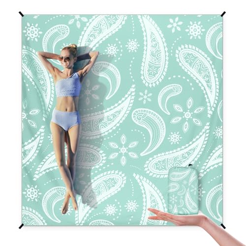 AISPARKY Beach Blanket Waterproof Sandproof Quick Drying Beach Mat Extra Large Outdoor Picnic Blanket for Travel Camping Hiking - color: Paisley-green, size: 79" X 83"