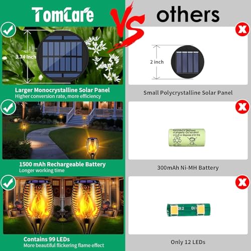 TomCare Solar Lights Outdoor 99 LED Higher & Larger Flickering Flame Solar Torch Lights 43" Waterproof Outdoor Lighting Solar Powered Pathway Lights for Garden Patio Yard, 6Pack - color: Black, size: Large - 6 Pack