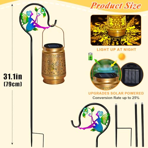2 Packs Fairy Solar Lanterns Outdoor Waterproof with Shepherd Hook,Hanging Solar Lights Fairy Garden Decor,Christmas Decorations Gifts for Women Grandma,Metal Decorative Lanterns for Yard,Patio,Porch - style: 2 packs solar fairy lanterns