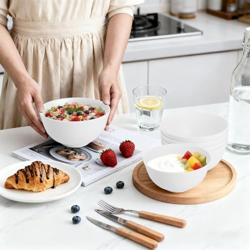 Wheat Straw Bowls 26 OZ, Plastic Bowls Reusable, Unbreakable Cereal Bowls Set of 6, Small Soup Bowl Salad Bowl for Kitchen, Microwave & Dishwasher Safe, White - color: White, size: 26 Oz