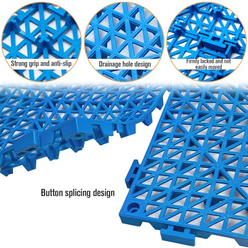 12 Pcs Drainage Mat Modular Interlocking Cushion 11.8" x 11.8" Interlocking Garage Floor Tiles Non-Slip Splicing Interlocking Rubber Floor Tiles for Drain, Deck, Pool, Outdoor/Indoor (Blue) - size: 11.8"x11.8" Blue