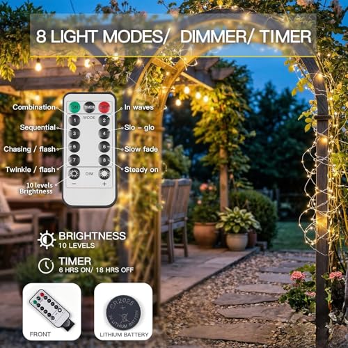 suddus Fairy Lights Battery Operated with Remote, 33ft 100 LED Dimmable Twinkle Lights with Timer, Waterproof Copper Wire String Lights for Bedroom, Christmas, Tree, Indoor Outdoor Decor (Warm White) - color: Warm White, size: 100LED
