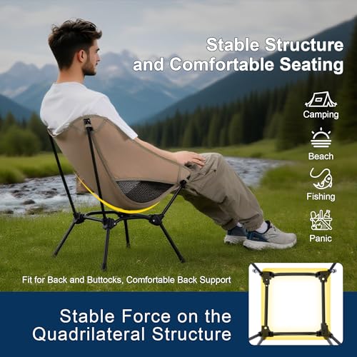 Camping Chair Portable Lightweight Camping Chairs for Adults Foldable 600D Oxford Ultralight Backpacking Chair with Breathable Mesh and Pocket for Outdoor Travel Hiking,Beige - color: Beige