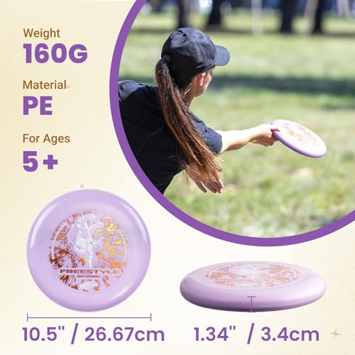 Frisbee Outdoor Flying Disc 160g, 10.5 Inch Sports Disc, Durable and Flexible, for Outdoor Beach Backyard Family Fun - color: Light Purple