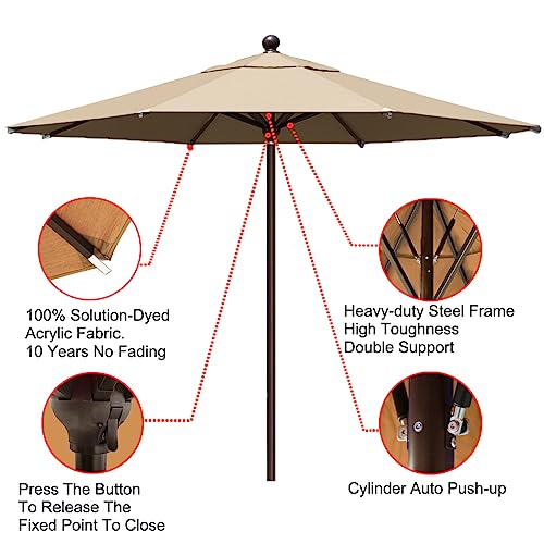 EliteShade USA 10-Year-Non-Fading 11Ft Market Umbrella Patio Outdoor Cylinder Auto Push-up Table Umbrella with Ventilation, Heather Beige - color: Heather Beige, style: 11ft