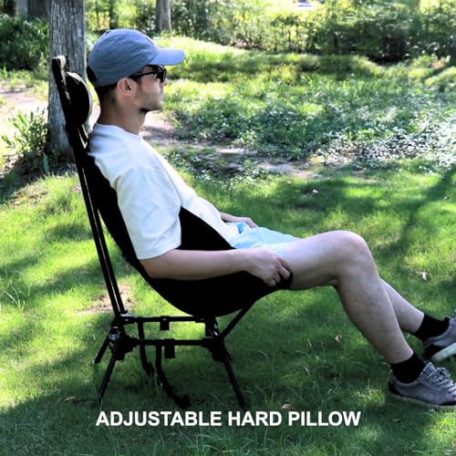 Wildhiker Compact High Back Camping Chair - Foldable with Dual Sitting Modes, Pillow, Arm Pads and Side Pockets - Lightweight Portable Chair for Motorcycle, RV, Festival, Travel - Black - color: Black