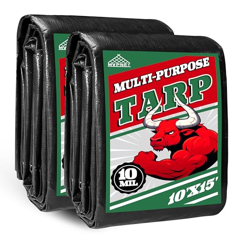 Tarp 10x15(2P) ft Heavy Duty 100% Waterproof 10mil,UV Resistant,Durable Grommets and Reinforced Edges Green/Black Tarp for Camping, Swimming Pools,Car Coverage -by MVPNET - color: Green/Black, size: 10x15(2P)