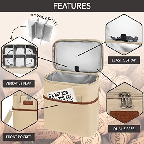 Opux 6 Bottle Carrier Tote | Insulated Padded Cooler Bag for Travel, Picnic, BYOB | Portable Leakproof Wine Tote for Dinner, Party, Christmas, Gift for Women, Men (Cream Beige) - color: Cream Beige, size: 6 Bottle