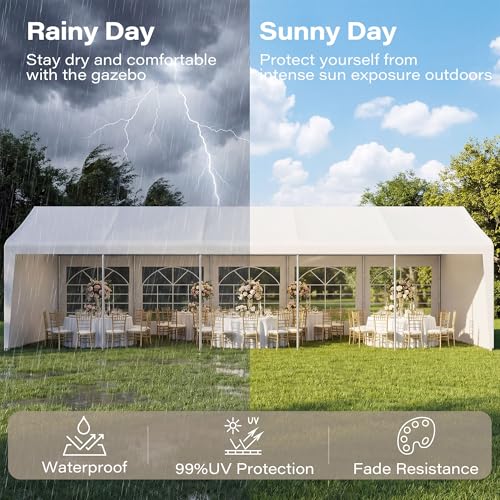 LAUSAINT HOME 10x30 Party Tent, Heavy Duty Waterproof Canopy with Removable Sidewalls & Roll-Up Door, Large White Event Shelter with Steel Frame for Wedding, Backyard, BBQ, Camping, for 20–40 People - size: 10x30