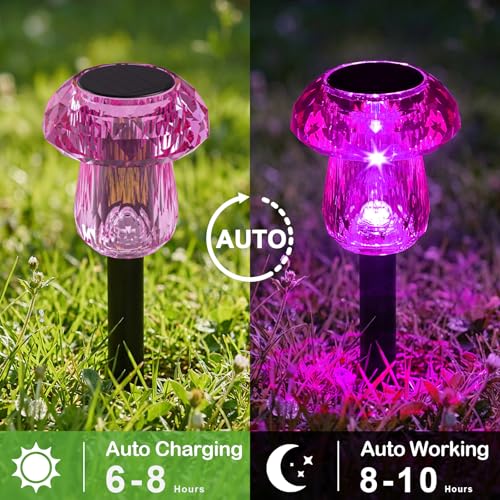 Solar Pathway Lights Outdoor Gifts for Mom Mushroom Garden Lights Waterproof Solar Powered Yard Lighting for Landscape, Driveway, Path, Walkway, Patio, Outside Garden, Pink Purple - color: Pink, size: 8 Pack
