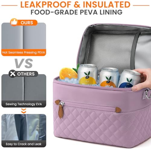 Tenot Insulated Lunch Box for Women Reusable, Leak Proof Cooler Lunch Bag Women for Work Stylish Quilted Lunch Tote Bag for Adult Picnic Travel Hiking Purple - color: Purple