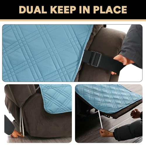 PrinceDeco Recliner Cover 100% Waterproof Couch Cover Sofa Cover for Living Room Water Resistant Furniture Protector with Elastic Straps for Pets Dog(Recliner28,Smoke Blue) - color: Smoke Blue, size: Recliner
