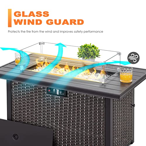 NUU GARDEN 27.6'' x 11.7'' x 6.5" Rectangular Fire Pit Wind Guard, Transparent Tempered Glass, Polished Aluminum Brackets, 3M Anti-Slip Pads, Fit for Best Choice 52-inch Fire Table WG01 - size: 27.6 X 11.7 X 6.5