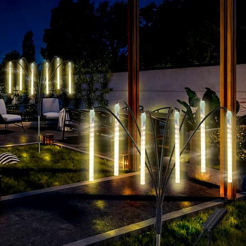 Garden Decor Outdoor Solar Meteor Shower Lights 2Pack 288LED,46" Whimsical Solar Garden Lights with 12 Brighter Tubes,Solar Twinkle Lights Outside for Garden Yard Path Porch Patio Lawn Decor
