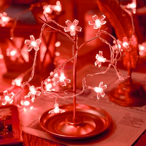Battery Lighted & USB Plug in Fairy Flower String Lights, 10ft 30 LED Cute Cherry Blossom Lights with Timer Indoor Bedroom Party Wedding Christmas Easter Tree Branch Hanging Decorations (Red) - color: 10ft Red Flower Lights