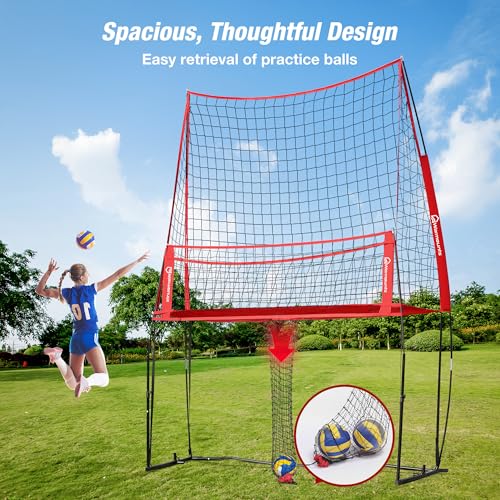 WARMOUNTS Volleyball Practice Net Station with Ball Catcher, Update Freely Height Adjustable Volleyball Training Net System for Backyard Indoor Outdoor, Serving Spiking Hitting Practice