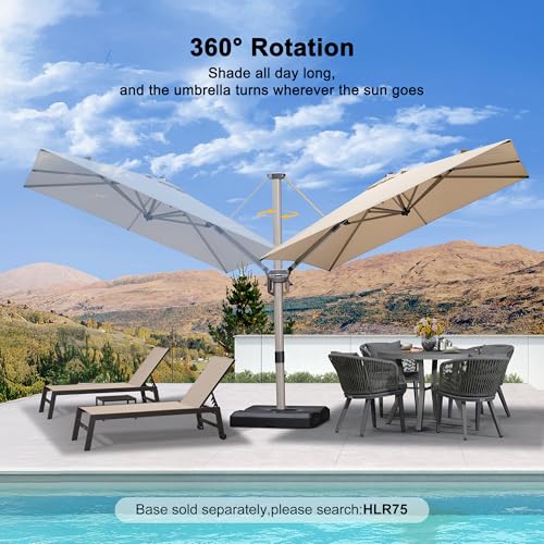 PURPLE LEAF 8’ X 8‘ Patio Umbrella Outdoor Cantilever Umbrella, Aluminum Offset Umbrella with Champagne Frame and 360° Rotation for Pool Deck Garden, Beige - color: Beige, size: 8' x 8'