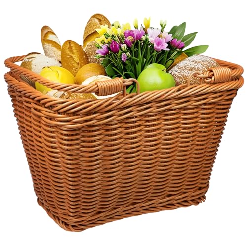 Small Picnic Basket with Foldable Handle – Perfect for Outdoor Picnics, Bike Rides, Garden Harvest & Home Decor (Brown) - color: Brown