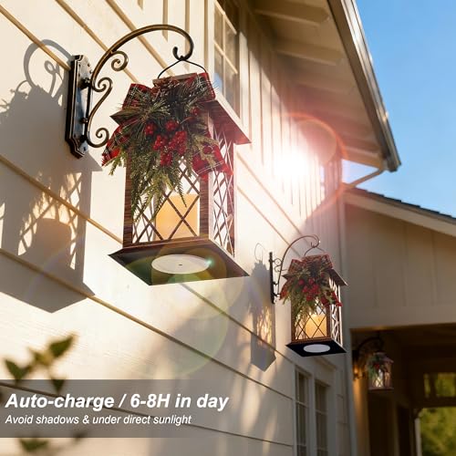 Christmas Solar Lanterns Outdoor Waterproof, 13" Outdoor Solar Powered Lantern with Flickering LED Candle, Christmas Hanging Lantern Decorations for Porch Patio Garden Balcony Pathway, 1 Pack - size: Christmas 1 Pack